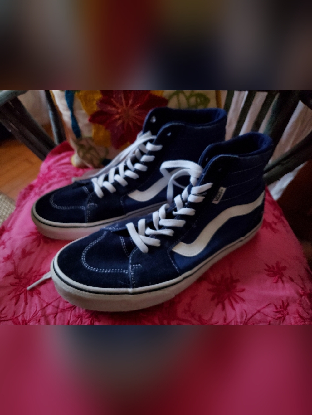 Vans Blue and White High-Top Skate Sneakers